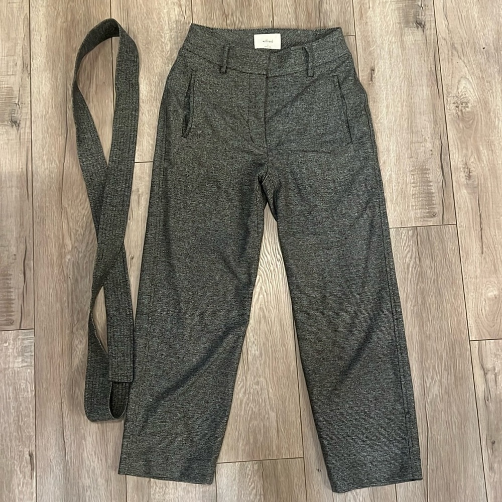 Aritzia Wilfred Grey Wool Pants Trouser With Belt  Cropped Size 2 NWOT